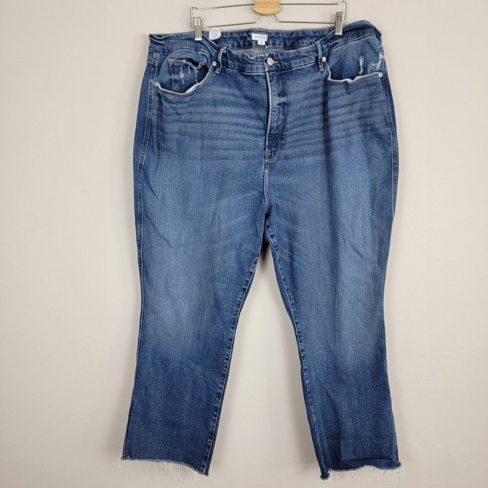Good American Jeans Womens 26 Denim High Rise Distressed Raw Hem Stretch Zip